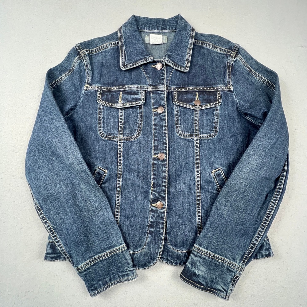 Zena Jeans Denim Jacket Womens Medium Blue Studded Trucker Y2K Casual Classic